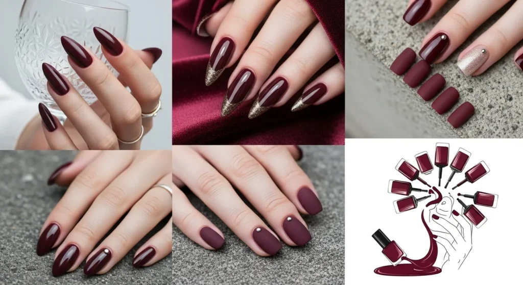 16 Dark Burgundy Nails