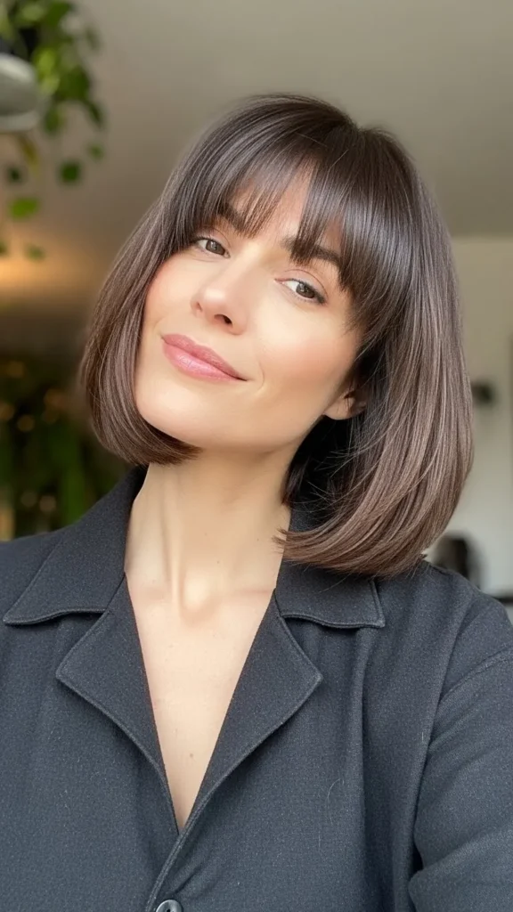 Blunt Power Bob With Full Curtain Bangs