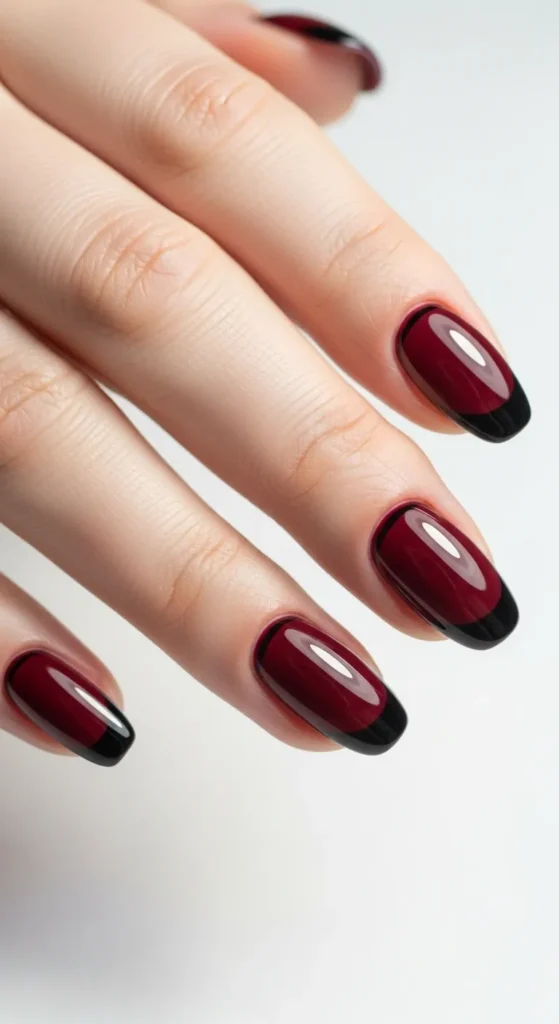 Burgundy French Tips with Thin Black Line