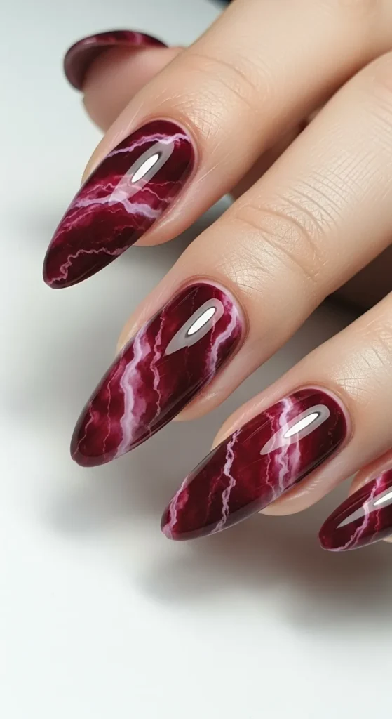 Burgundy Marble Nails