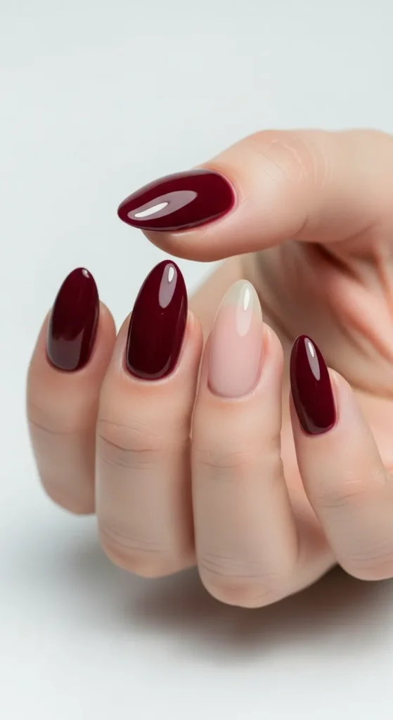 Burgundy Nails with Nude Accent