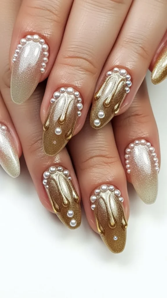Champagne Drip Ombre With Pearls