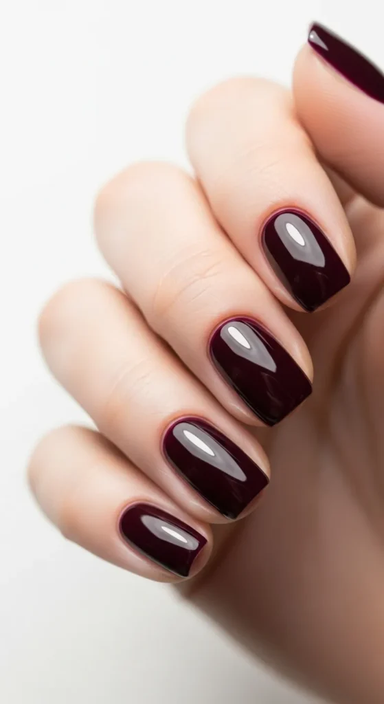 Classic Glossy Dark Burgundy Nails