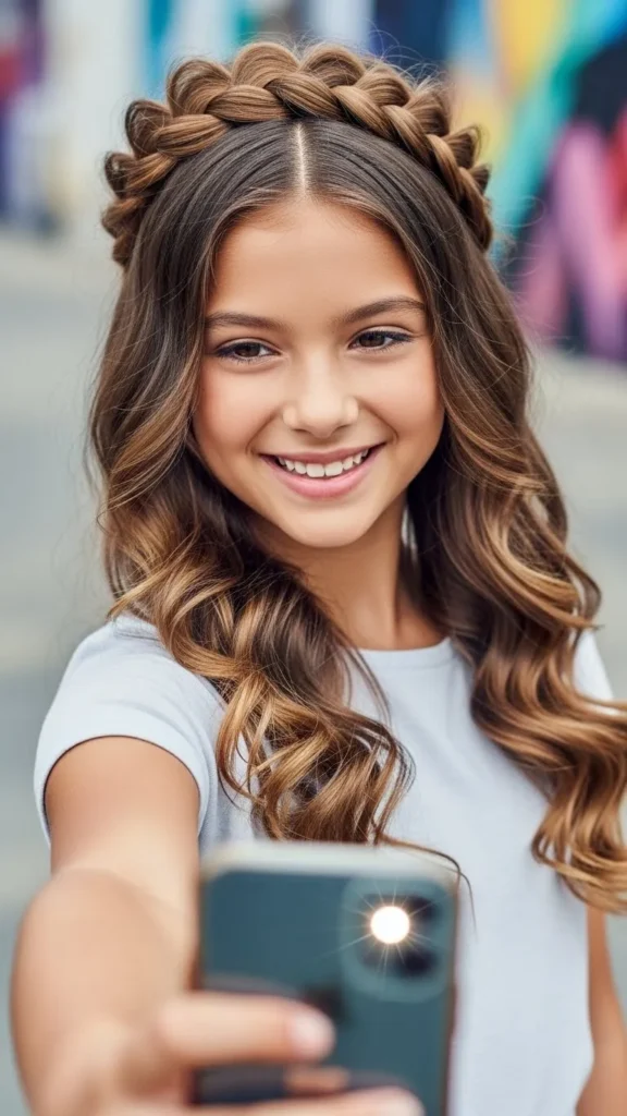 Crown Braid Halo With Loose Curls