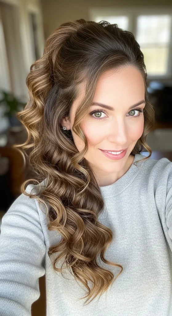 Curled Half-Up Cascade