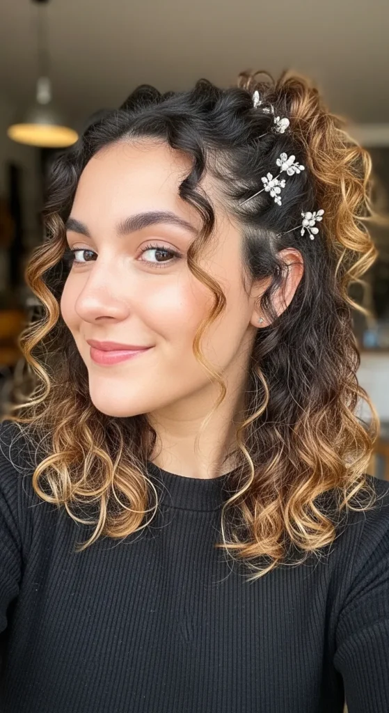 Curly Half-Up with Pins