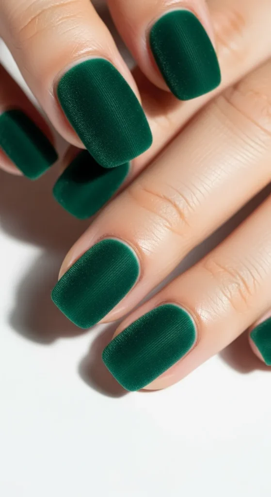 Deep Green Velvet Nails
