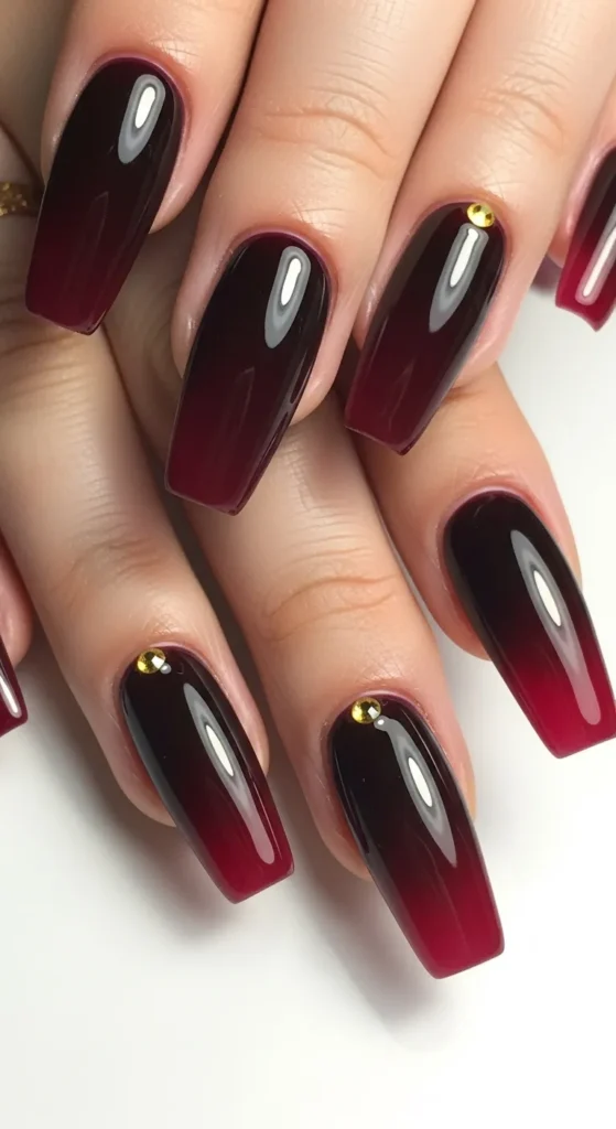Deep Wine Ombre Nails