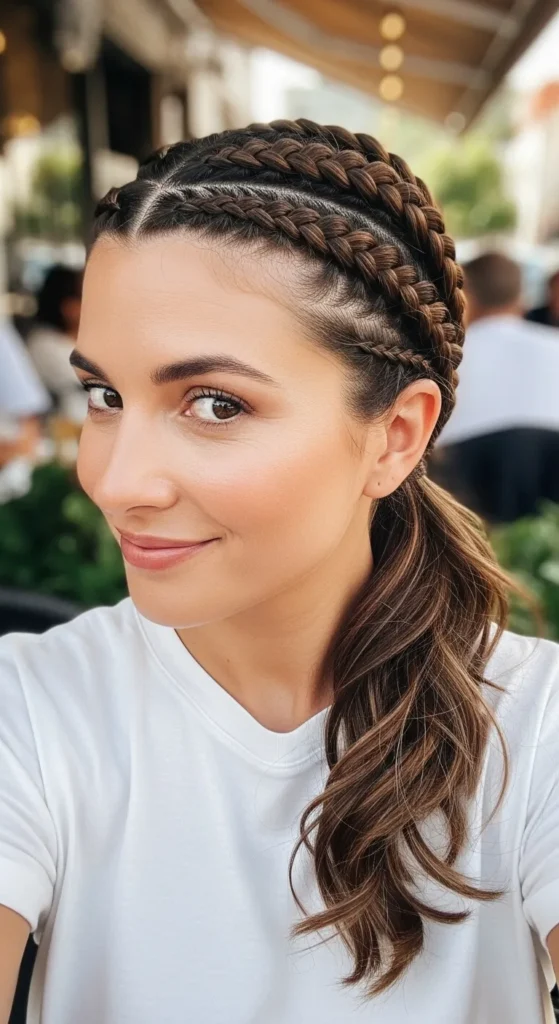 Dutch Braids into Low Pony