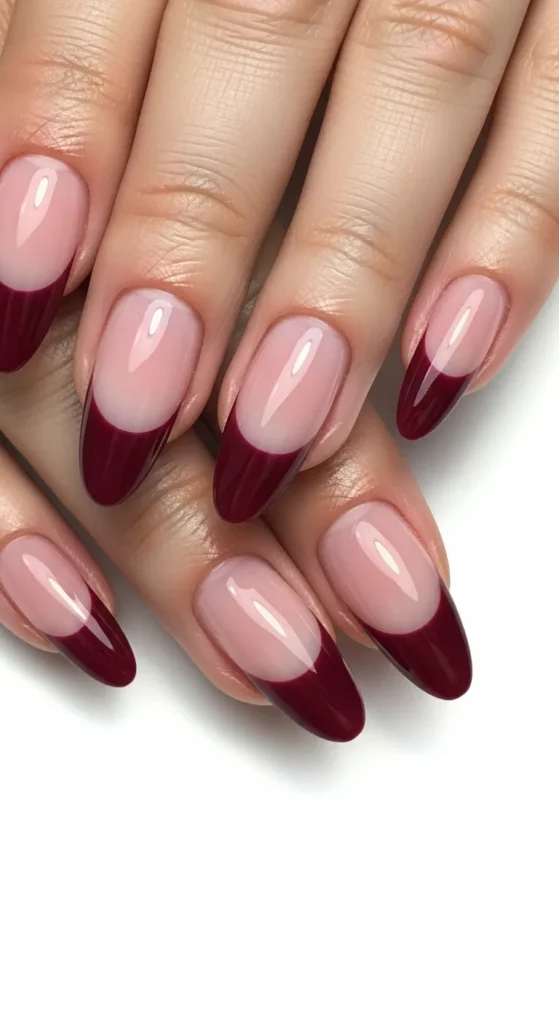 Glossy Burgundy French Nails