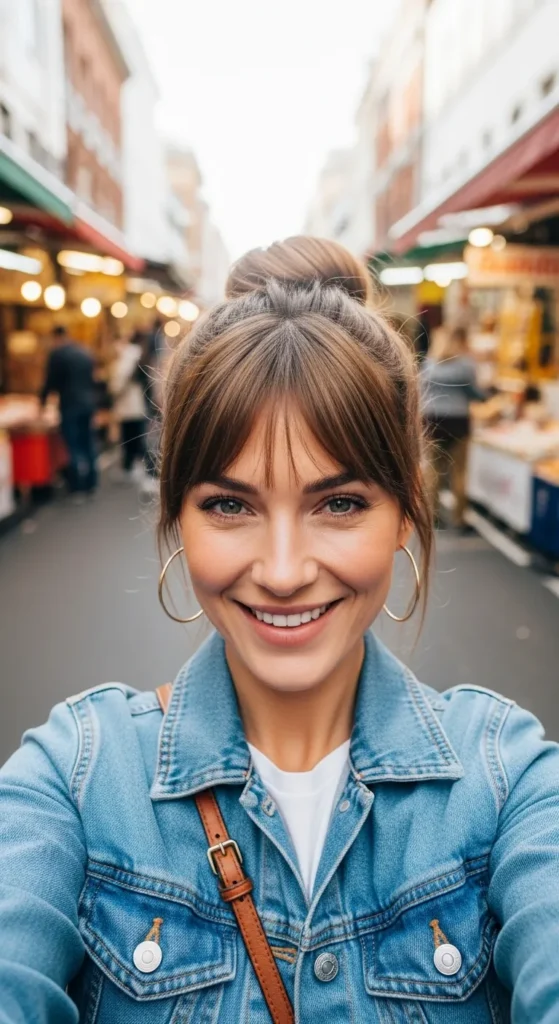 High Bun with Soft Bangs