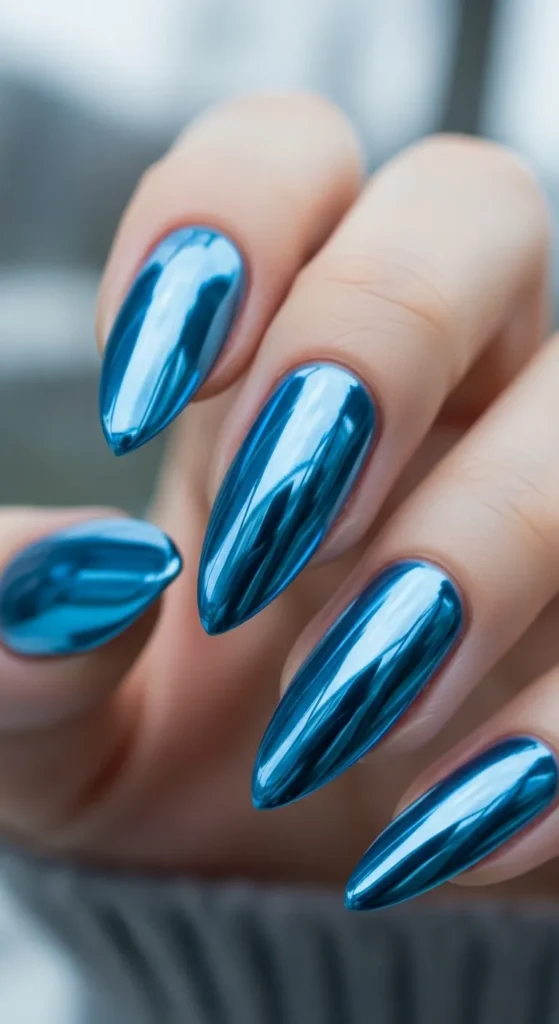 Icy Blue Chrome Nails