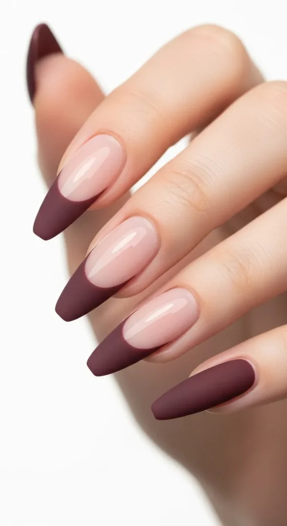 Matte Burgundy French Tips