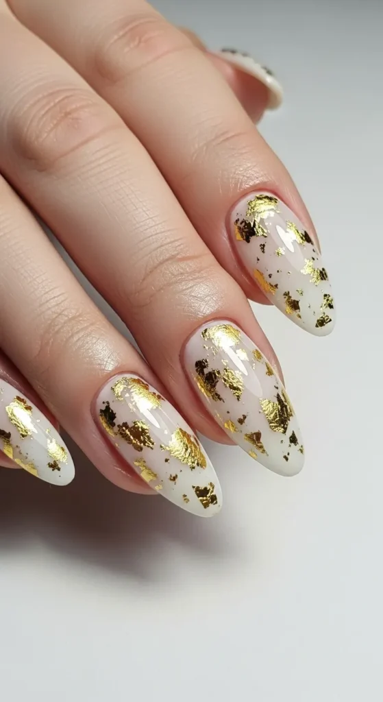 Milky White Nails with Gold Foil