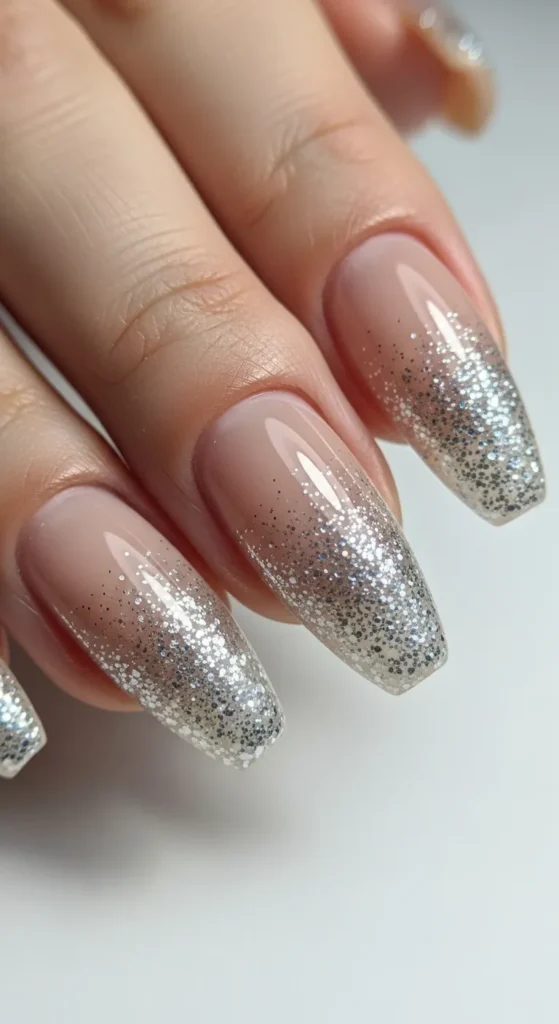 Nude Nails with Glitter Fade