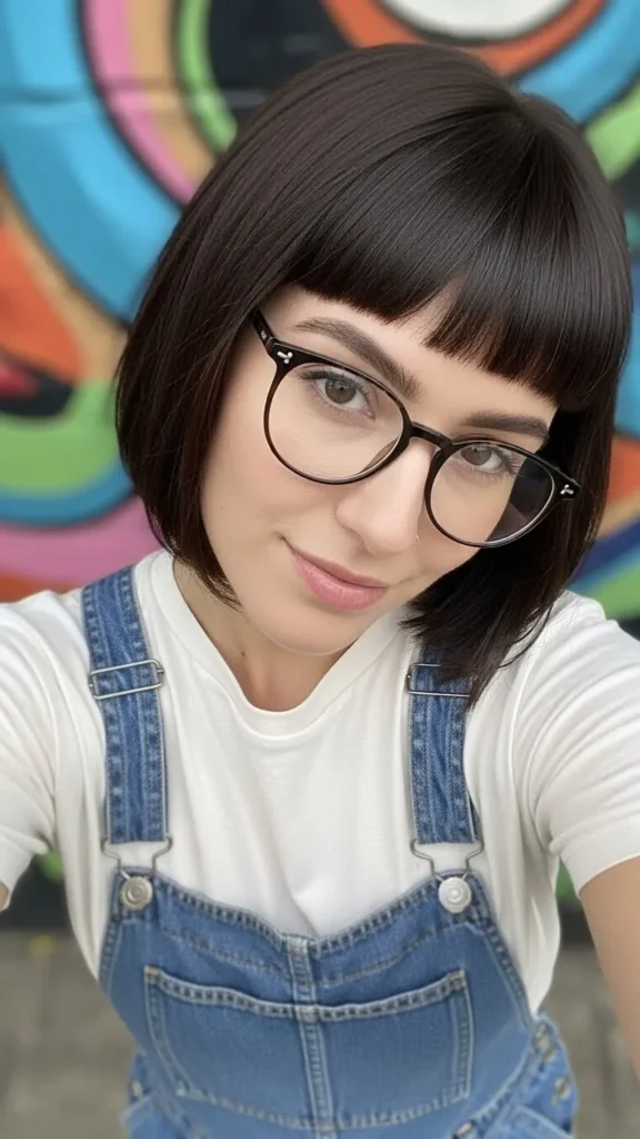 Polished Box Bob With Glossy Bottleneck Bangs