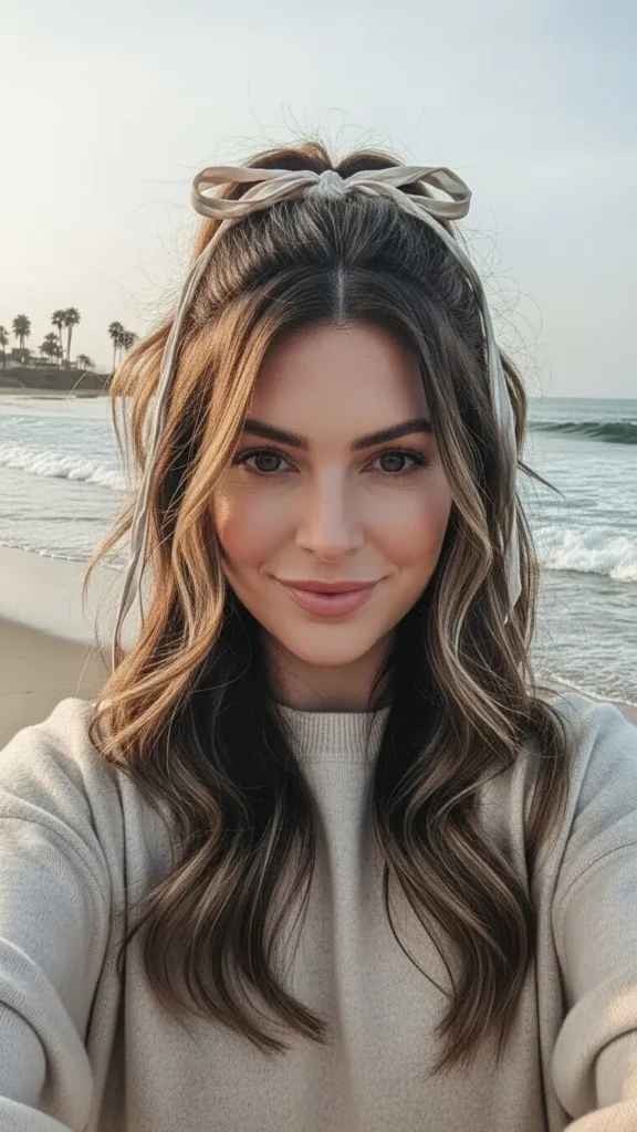 Ribbon-Tied Half Pony With Cascading Waves