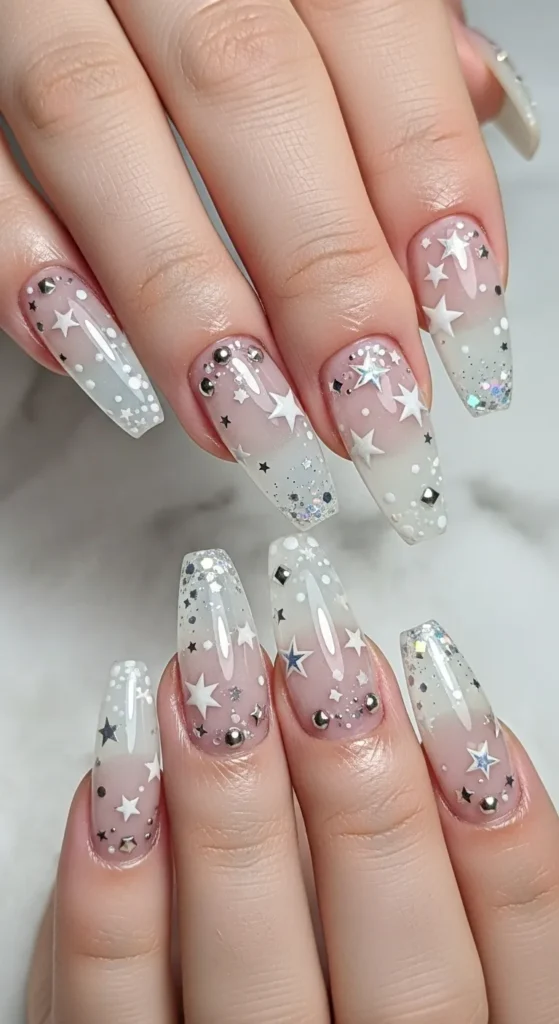 Sheer Nails with Star Accents