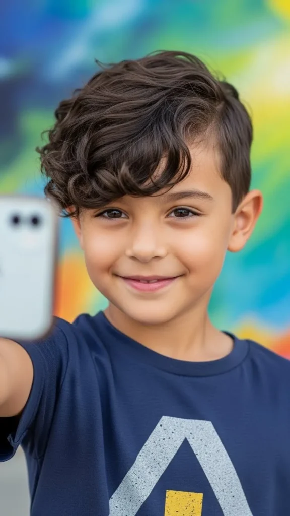 Side Part + Curly Bangs