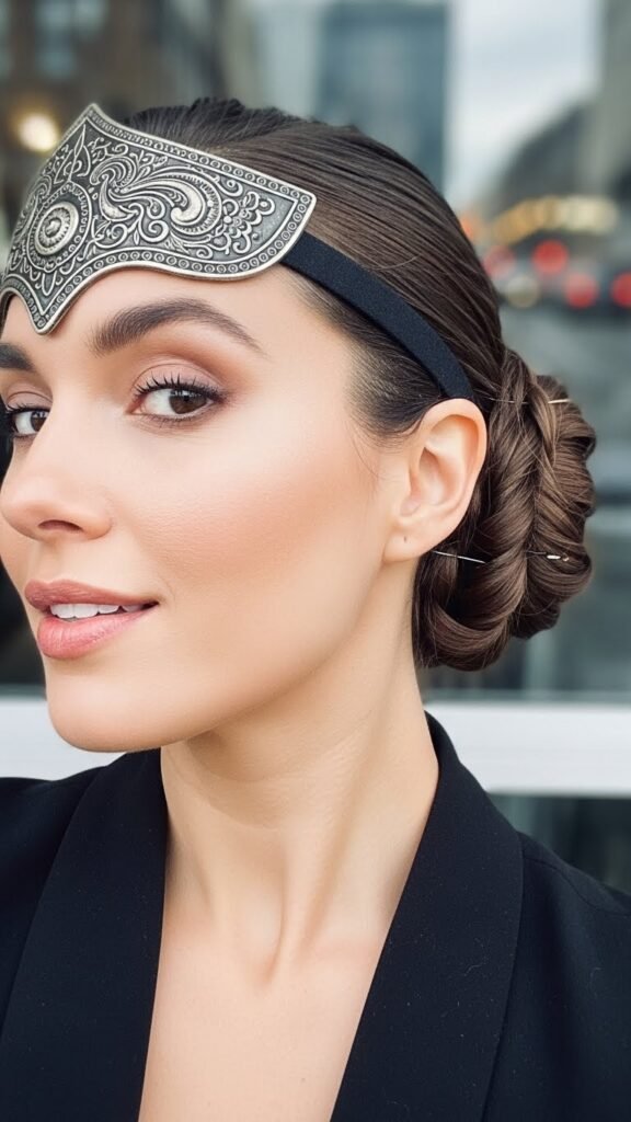 The Low Coiled Bun With Headband Shield