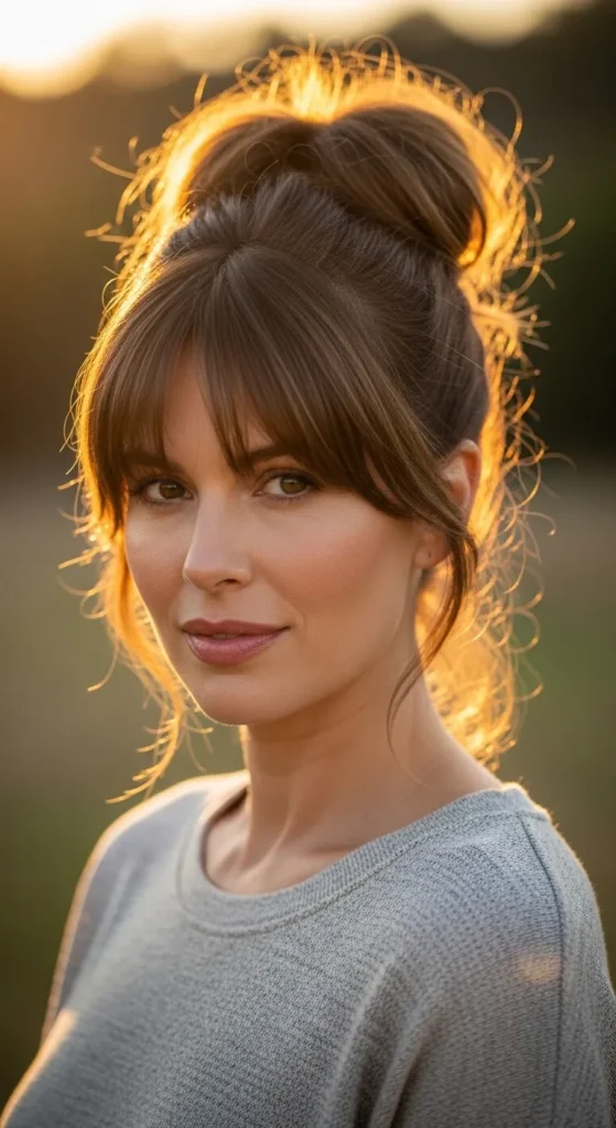 The Polished Half-Up Puff With Wispy Curtain Bangs