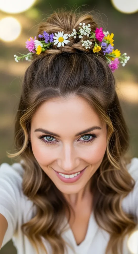 Wavy Half-Up with Flowers