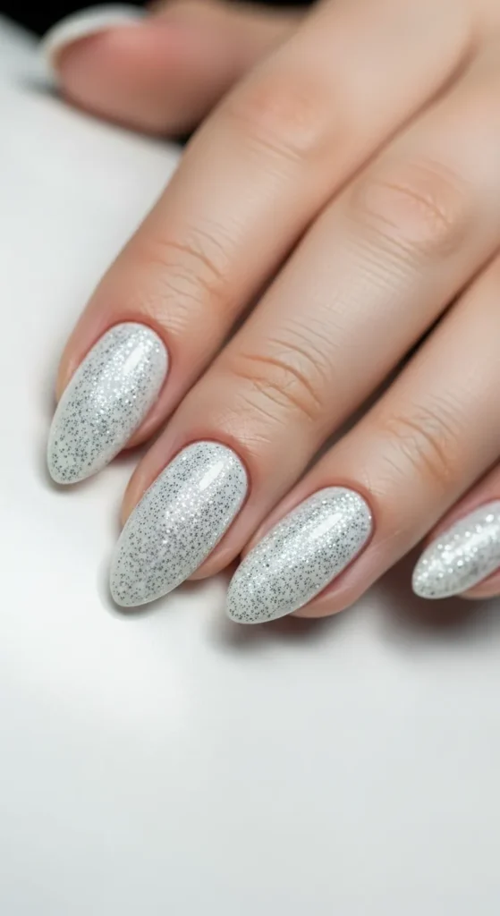 White Nails with Silver Glitter