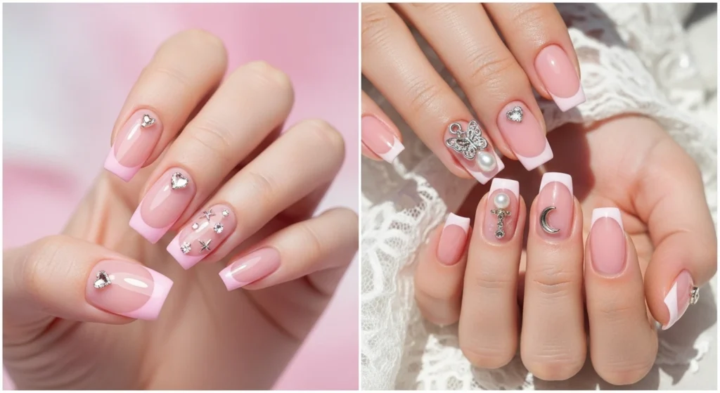 10 Pink French Tip Nails With Charms