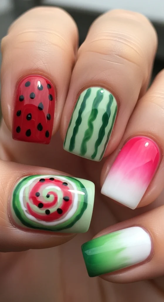 Abstract Watermelon Nail Art
