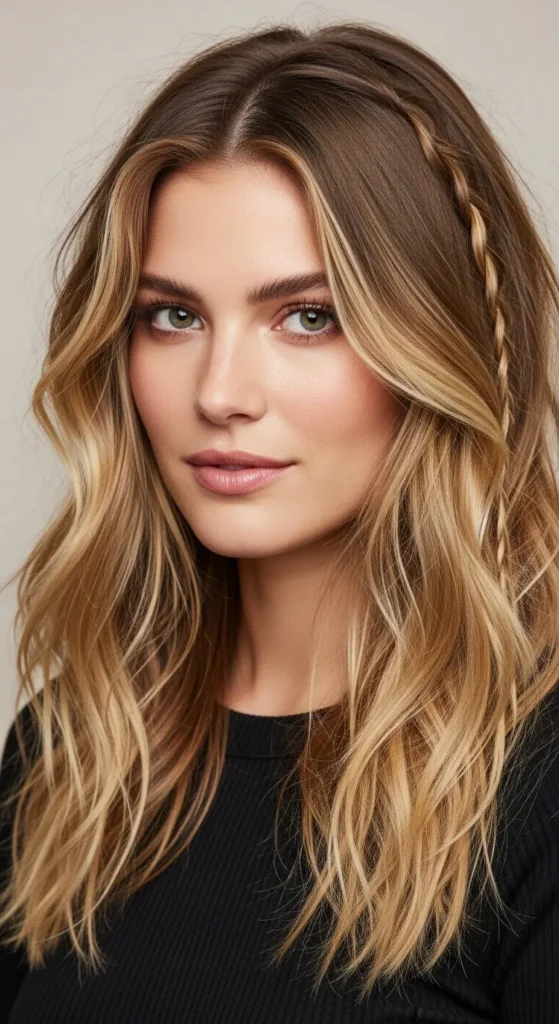 Beachy Bronde Waves With Braided Accent