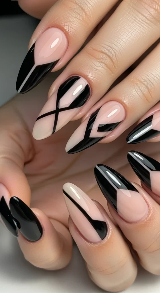 Black and Nude Negative Space nails