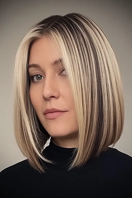 Blonde Bob With Dark Root Contrast