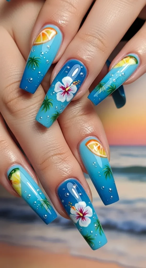 Blue Hawaii Coffin Nails