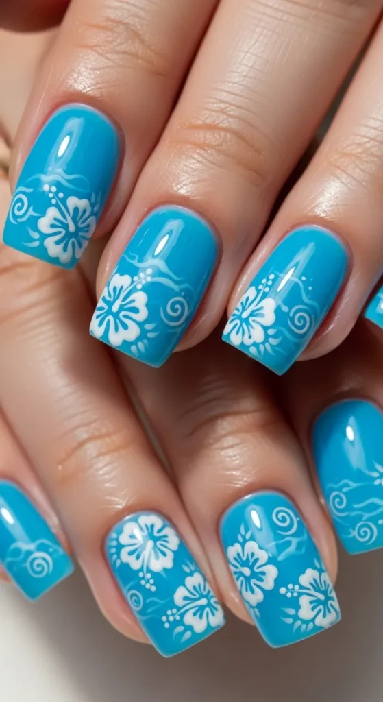 Blue Hawaii Short Square Nails