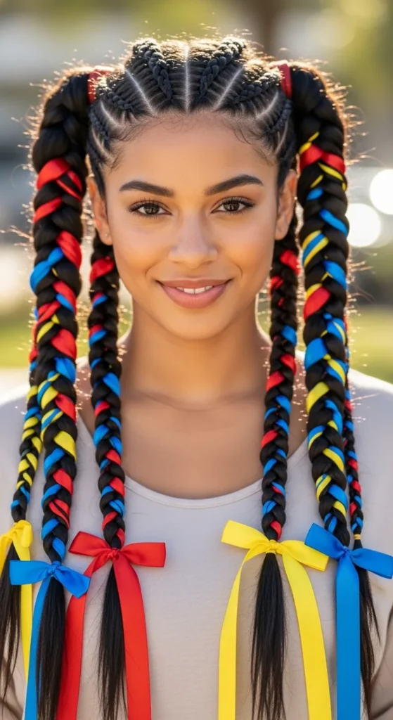 Braided Pigtails with Ribbons