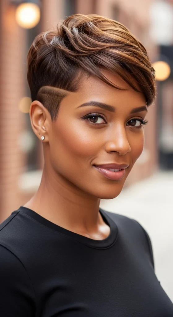Brown Pixie with Temple Fade