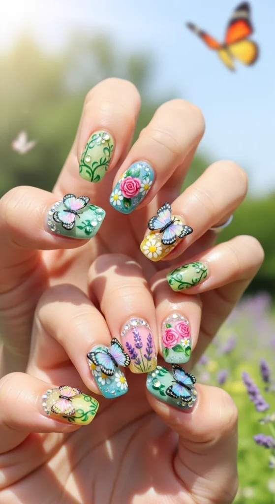 Butterfly Charm Garden Nails