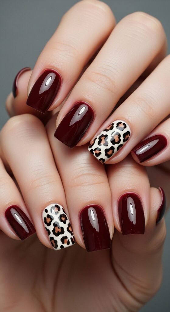 Cherry Mocha Animal Print Nails