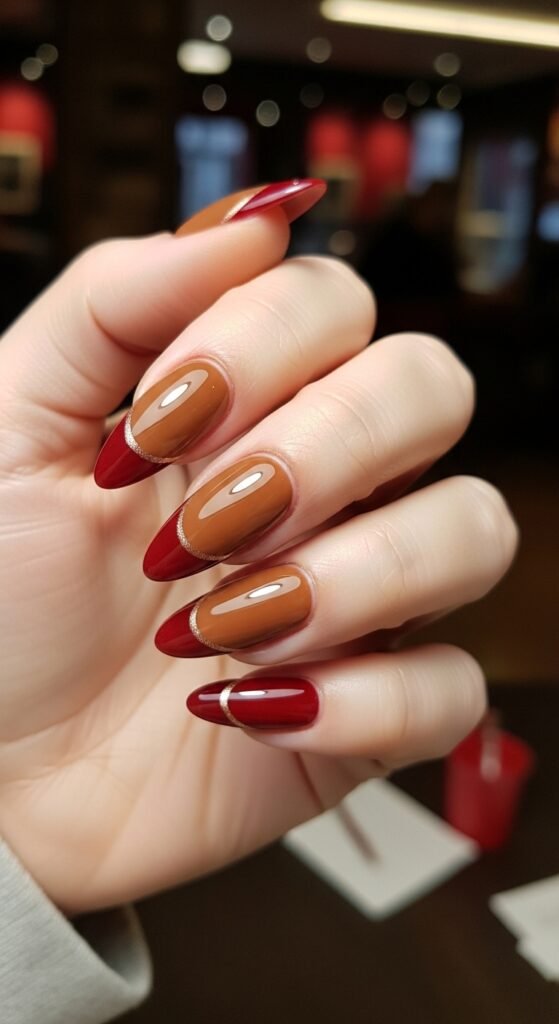 Cherry Mocha French Tips Nails