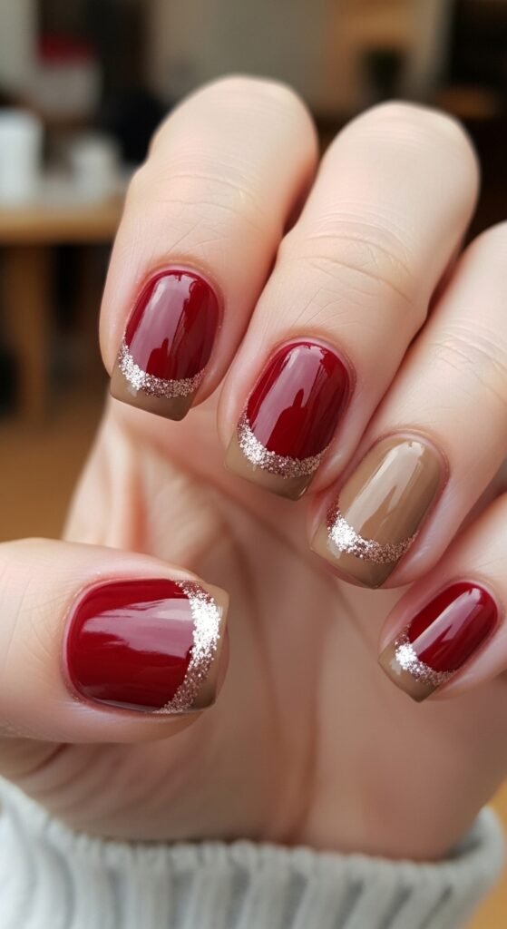 Cherry Mocha Half-Moon Manicure Nails