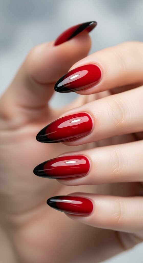Cherry Red with Black Tips nail