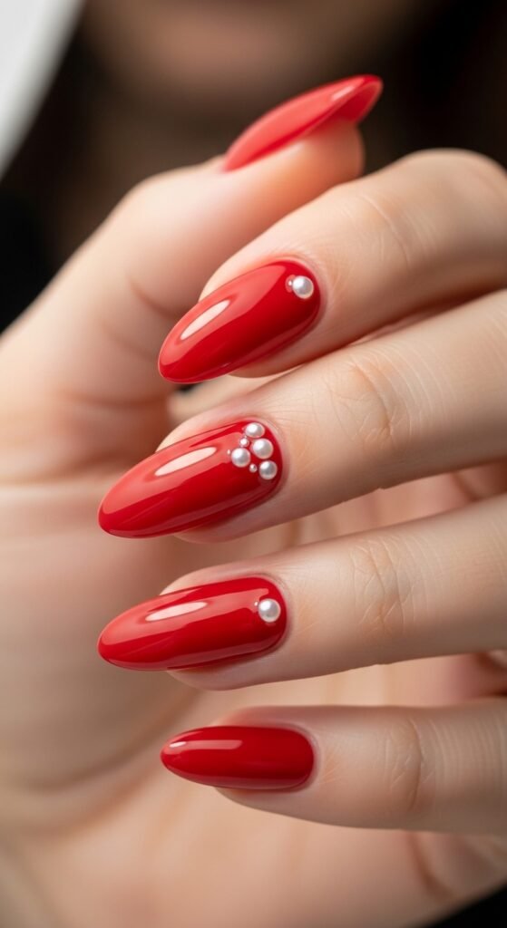 Cherry Red with Pearl Accents nail