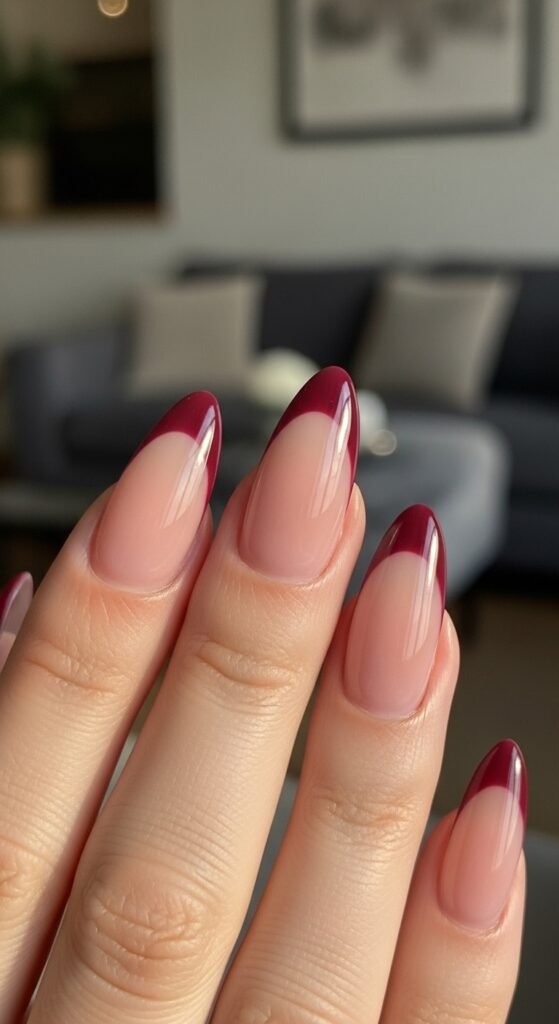 Cherry Wine French Tips Nails