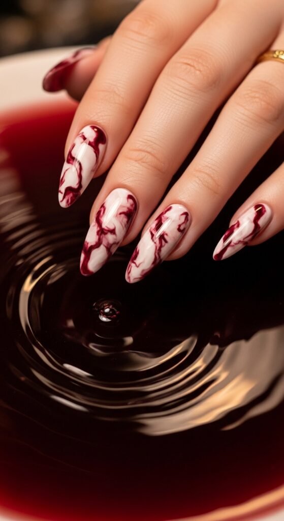 Cherry Wine Swirls and Marble Nails