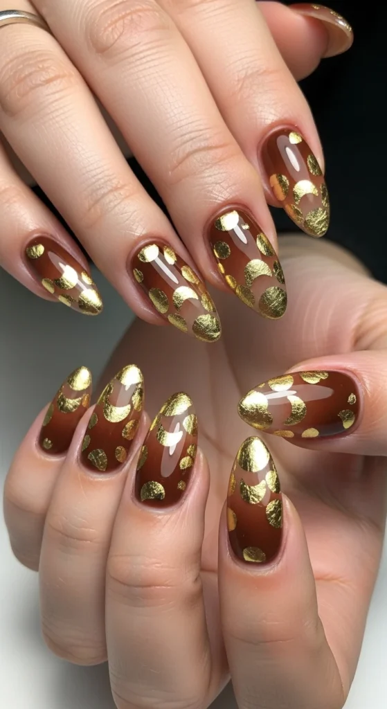 Chocolate Brown Aura with Gold Foil Half-Moons