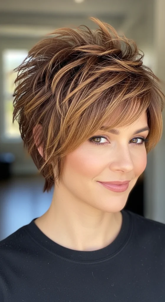 Choppy Brown Pixie with Razored Ends
