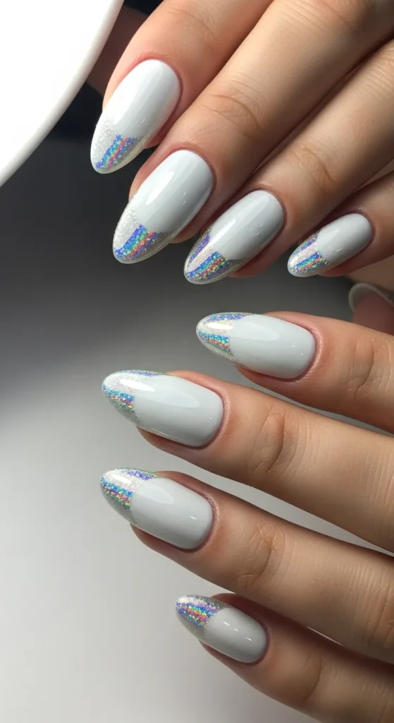 Chrome White with Holographic Tips