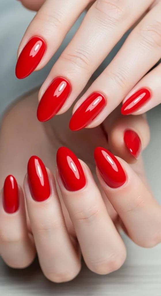 Classic Cherry Red Glossy Nails