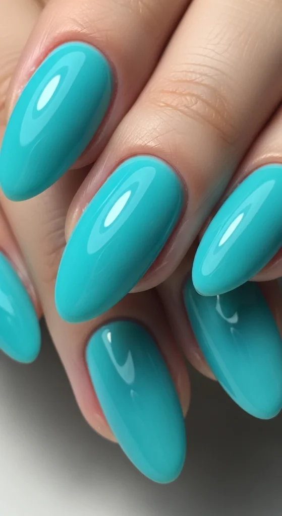 Classic Tiffany Blue Glossy Nails