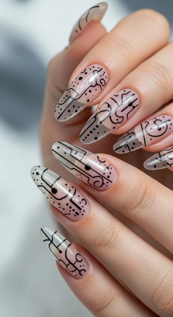 Clear Nails with Black Details